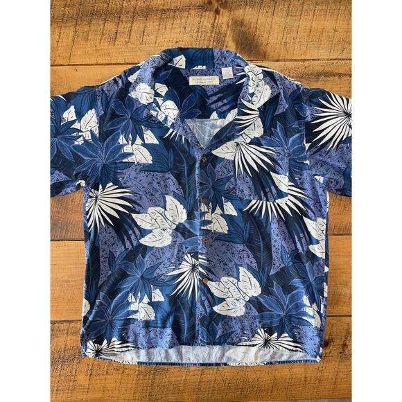 Mens Island Republic 100% Silk Blue White Pocket Button Down Tropical Shirt L‎ - Picture 1 of 7